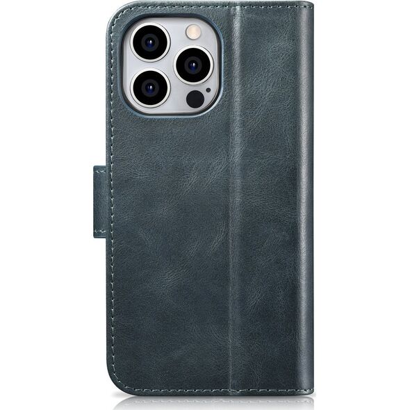 iCarer iCarer Oil Wax Wallet Case 2in1 etui iPhone 14 Pro Max skórzany pokrowiec z klapką Anti-RFID niebieski (WMI14220724-BU)