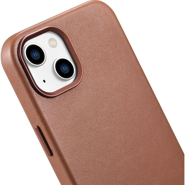 iCarer iCarer Case Leather pokrowiec etui z naturalnej skóry do iPhone 14 brązowy (WMI14220705-BN) (kompatybilne z MagSafe)