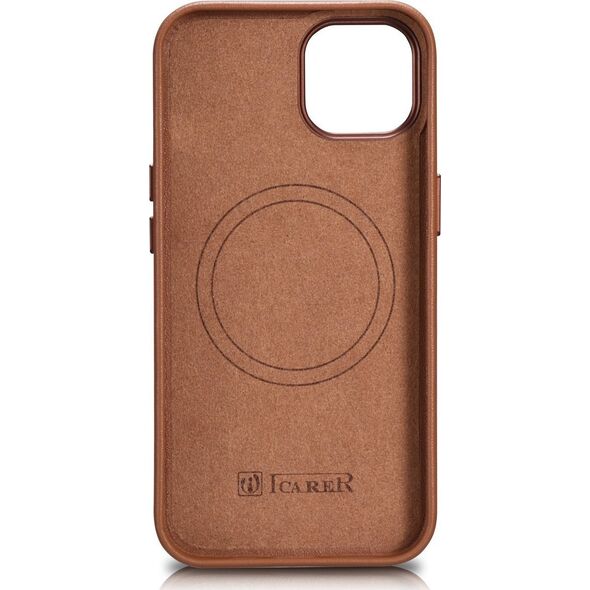 iCarer iCarer Case Leather pokrowiec etui z naturalnej skóry do iPhone 14 Plus brązowy (kompatybilne z MagSafe)