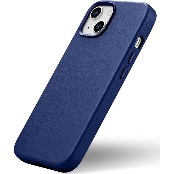 iCarer iCarer Case Leather pokrowiec etui z naturalnej skóry do iPhone 14 niebieski (WMI14220705-BU) (kompatybilne z MagSafe)