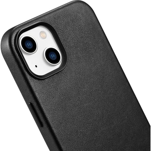 iCarer iCarer Case Leather pokrowiec etui z naturalnej skóry do iPhone 14 czarny (WMI14220705-BK) (kompatybilne z MagSafe)