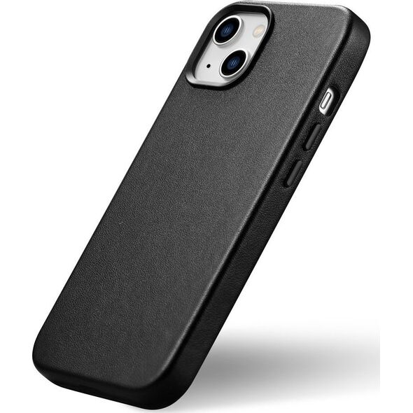 iCarer iCarer Case Leather pokrowiec etui z naturalnej skóry do iPhone 14 czarny (WMI14220705-BK) (kompatybilne z MagSafe)
