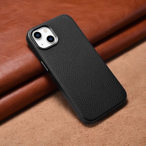 iCarer iCarer Litchi Premium Leather Case skórzane etui iPhone 14 Plus magnetyczne z MagSafe czarny (WMI14220711-BK)