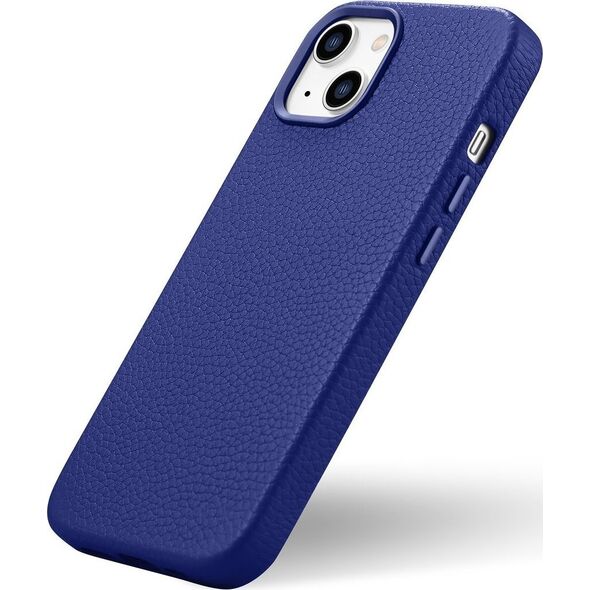 iCarer iCarer Litchi Premium Leather Case skórzane etui iPhone 14 Plus magnetyczne z MagSafe ciemnoniebieski (WMI14220711-DB)