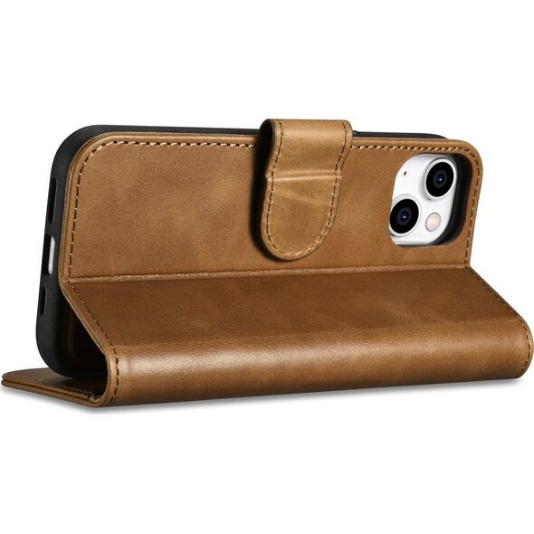 iCarer iCarer Oil Wax Wallet Case 2in1 etui iPhone 14 skórzany pokrowiec z klapką Anti-RFID brązowy (WMI14220721-TN)