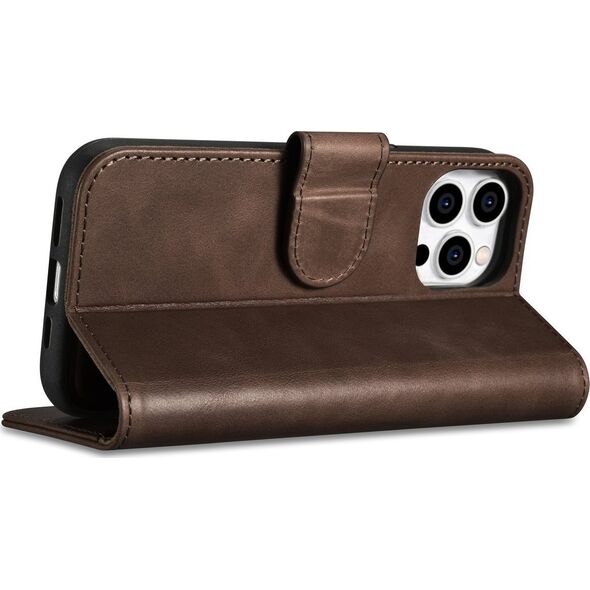 iCarer iCarer Oil Wax Wallet Case 2in1 etui iPhone 14 Pro skórzany pokrowiec z klapką Anti-RFID brązowy (WMI14220722-BN)