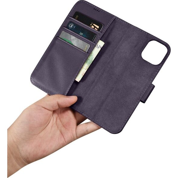 iCarer iCarer Wallet Case 2in1 etui iPhone 14 skórzany pokrowiec z klapką Anti-RFID ciemnofioletowy (WMI14220725-DP)