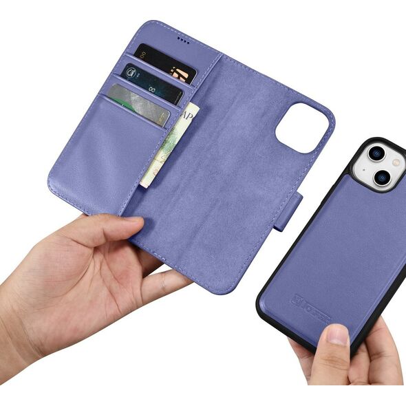iCarer iCarer Wallet Case 2in1 etui iPhone 14 skórzany pokrowiec z klapką Anti-RFID jasnofioletowy (WMI14220725-LP)