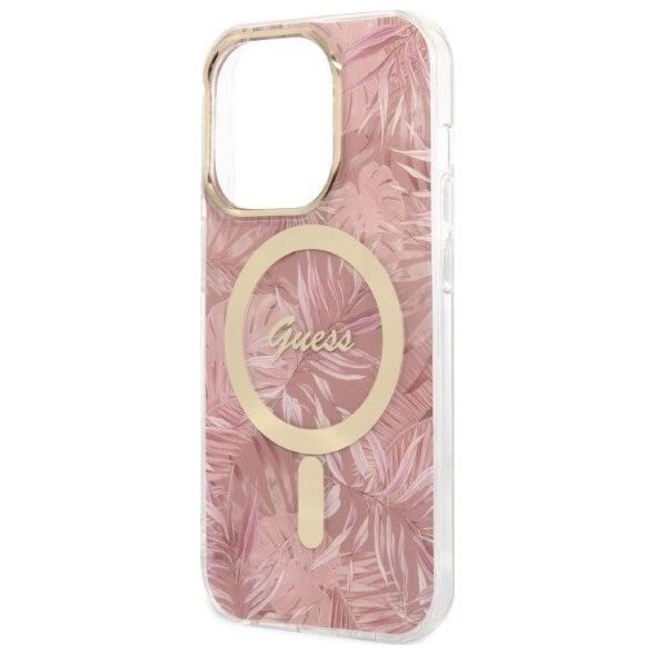 Guess Zestaw Guess GUBPP14LHJEACSP Case+ Charger iPhone 14 Pro 6,1" różowy/pink hard case Jungle MagSafe NoSize