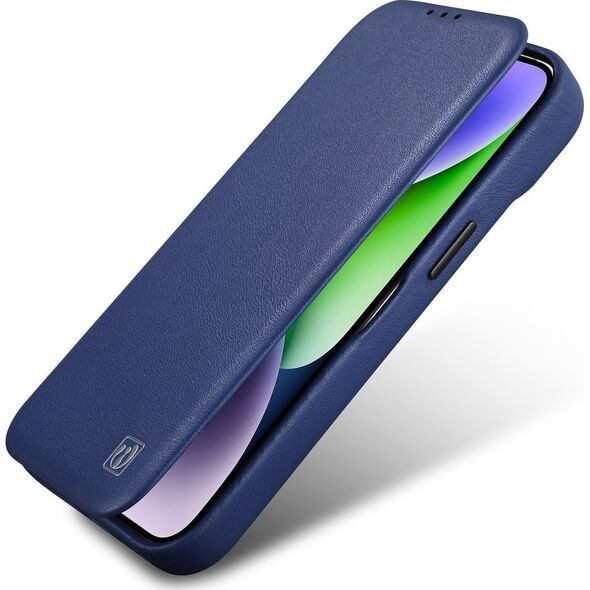 iCarer iCarer CE Premium Leather Folio Case skórzane etui iPhone 14 Pro z klapką magnetyczne MagSafe niebieski (WMI14220714-BU)