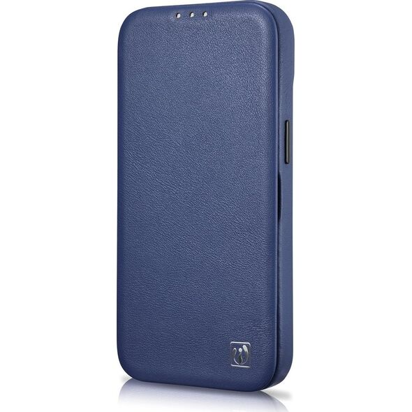 iCarer iCarer CE Premium Leather Folio Case skórzane etui iPhone 14 Pro z klapką magnetyczne MagSafe niebieski (WMI14220714-BU)