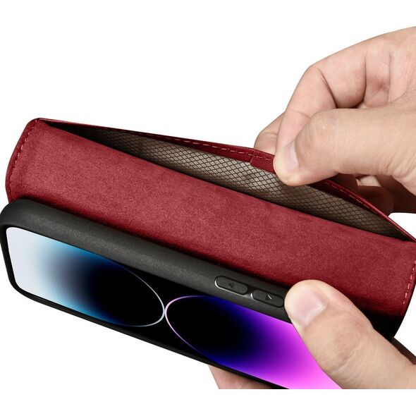 iCarer iCarer Wallet Case 2in1 etui iPhone 14 Pro skórzany pokrowiec z klapką Anti-RFID czerwony (WMI14220726-RD)