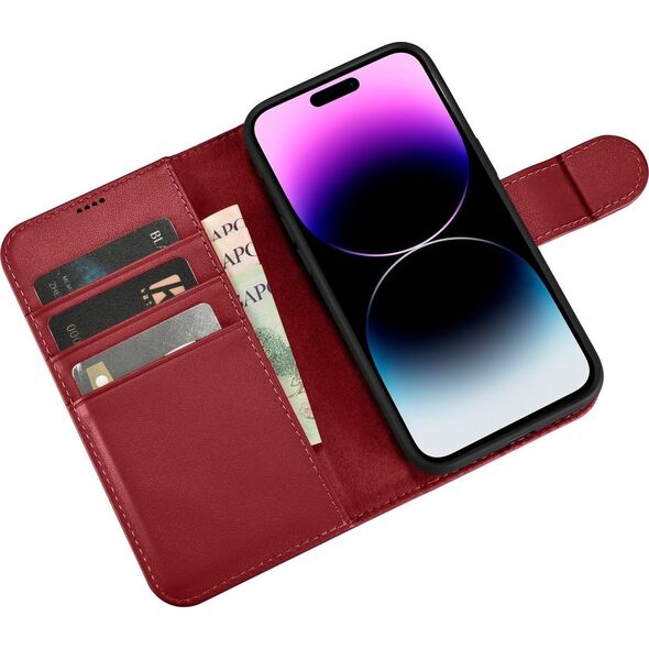 iCarer iCarer Wallet Case 2in1 etui iPhone 14 Pro skórzany pokrowiec z klapką Anti-RFID czerwony (WMI14220726-RD)