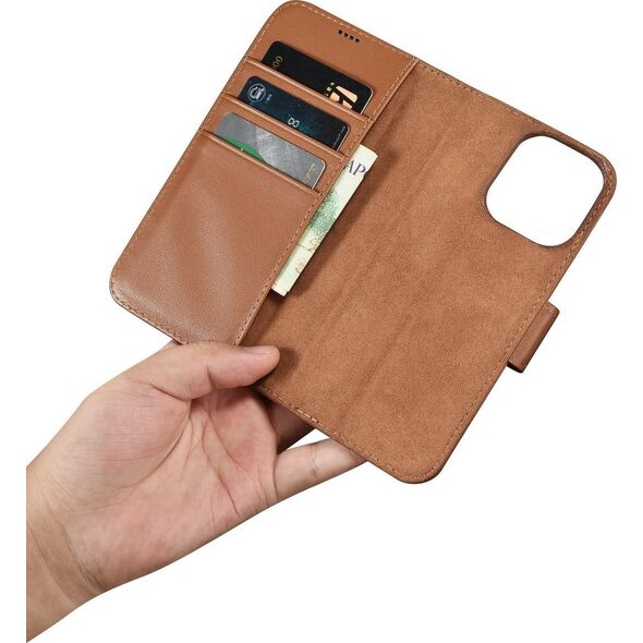 iCarer iCarer Wallet Case 2in1 etui iPhone 14 Pro skórzany pokrowiec z klapką Anti-RFID brązowy (WMI14220726-BN)