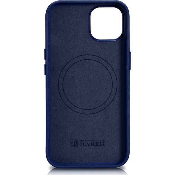 iCarer iCarer Case Leather pokrowiec etui z naturalnej skóry do iPhone 14 Plus niebieski (kompatybilne z MagSafe)