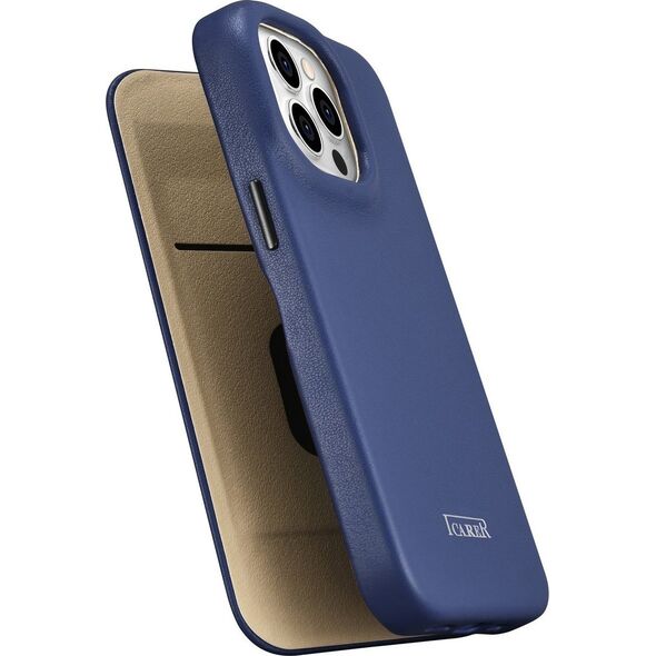 iCarer iCarer CE Premium Leather Folio Case skórzane etui iPhone 14 Pro Max z klapką magnetyczne MagSafe niebieski (WMI14220716-BU)