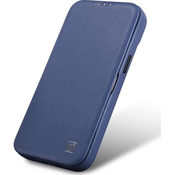 iCarer iCarer CE Premium Leather Folio Case skórzane etui iPhone 14 Pro Max z klapką magnetyczne MagSafe niebieski (WMI14220716-BU)