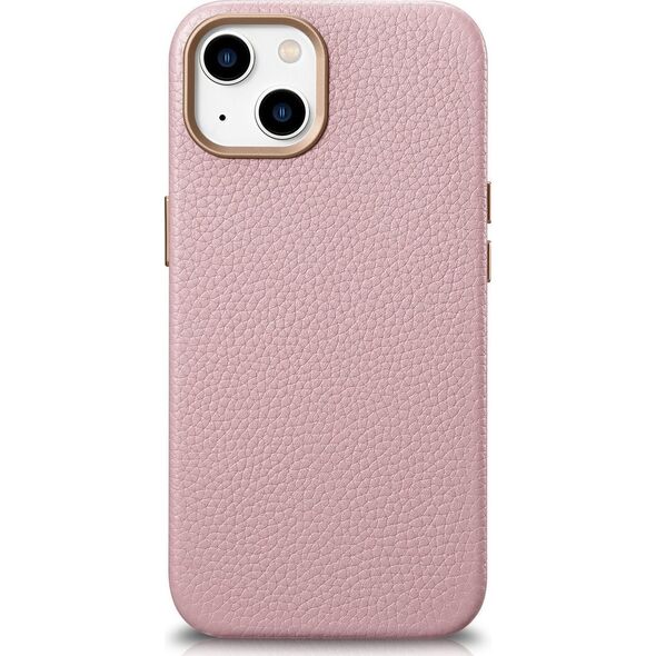 iCarer iCarer Litchi Premium Leather Case skórzane etui iPhone 14 Plus magnetyczne z MagSafe różowy (WMI14220711-PK)