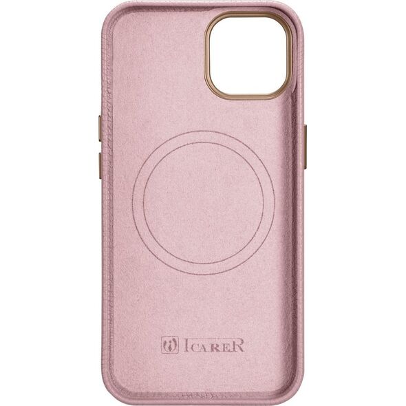 iCarer iCarer Litchi Premium Leather Case skórzane etui iPhone 14 Plus magnetyczne z MagSafe różowy (WMI14220711-PK)