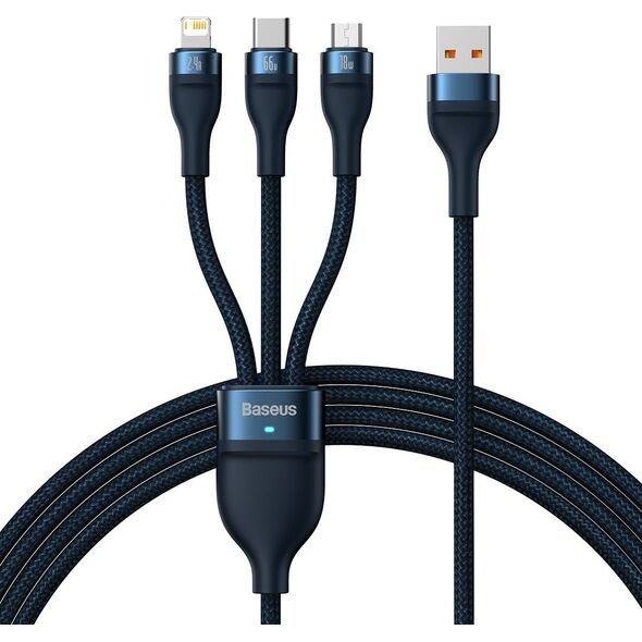 Kabel USB Baseus USB-A - USB-C + microUSB + Lightning 1.2 m Niebieski (BSU3888)