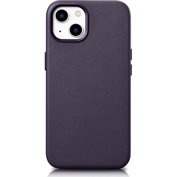 iCarer iCarer Case Leather pokrowiec etui z naturalnej skóry do iPhone 14 ciemnofioletowy (WMI14220705-DP) (kompatybilne z MagSafe)