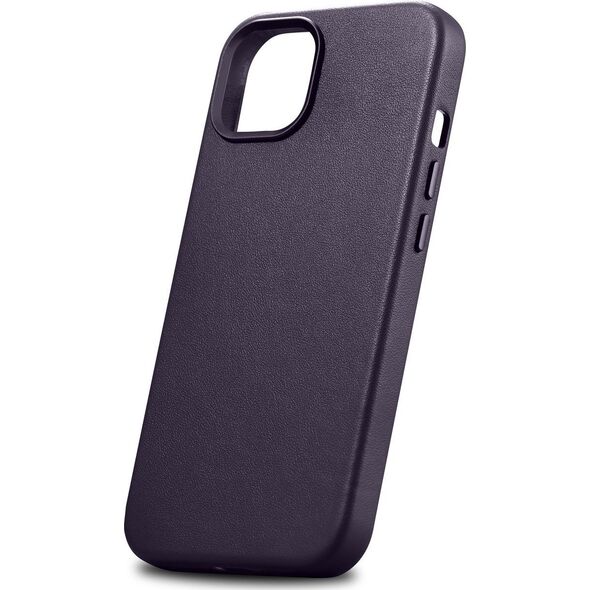 iCarer iCarer Case Leather pokrowiec etui z naturalnej skóry do iPhone 14 ciemnofioletowy (WMI14220705-DP) (kompatybilne z MagSafe)