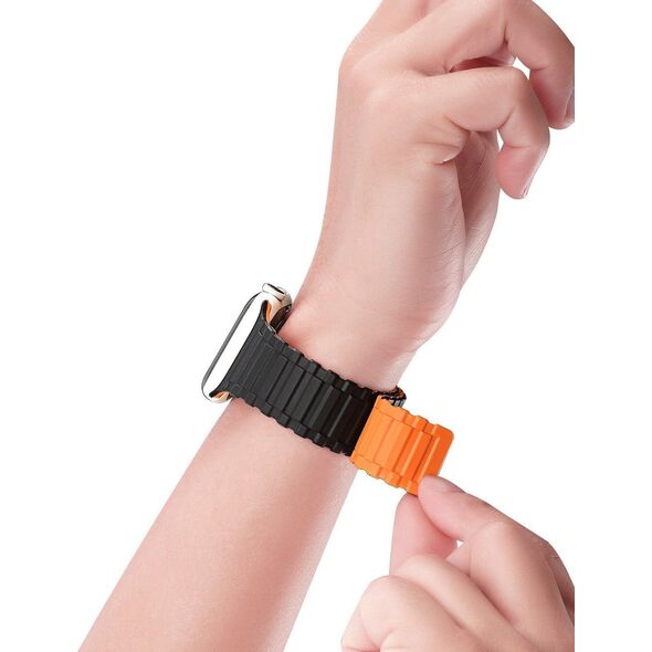 Dux Ducis Dux Ducis Strap (Armor Version) pasek Apple Watch SE, 8, 7, 6, 5, 4, 3, 2, 1 (41, 40, 38 mm) silikonowa magnetyczna opaska bransoleta czarno-pomarańczowy