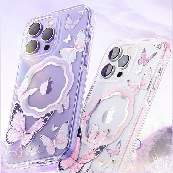 Kingxbar Kingxbar Butterfly Series magnetyczne etui iPhone 14 Plus MagSafe etui z motylami różowe