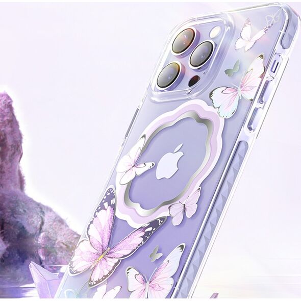 Kingxbar Kingxbar Butterfly Series magnetyczne etui iPhone 14 Plus MagSafe etui z motylami różowe