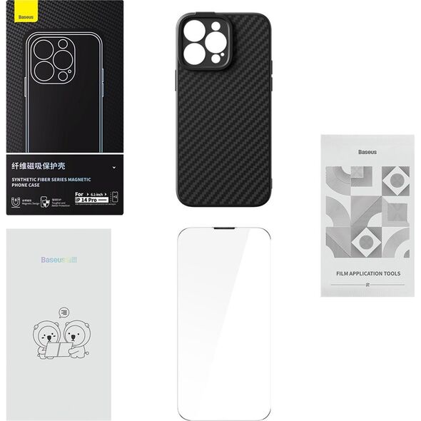 Baseus Etui + szkło Baseus Synthetic Fiber MagSafe Apple iPhone 14 Pro Max czarne