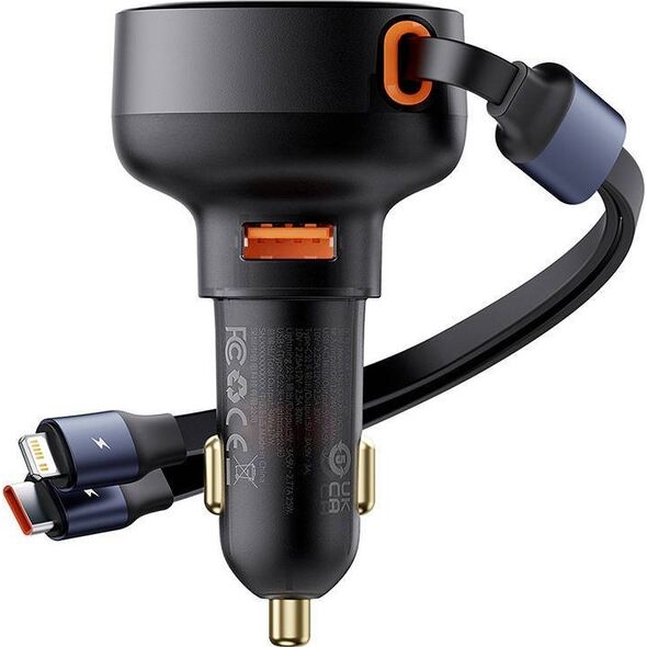 Ładowarka Baseus Ładowarka samochodowa Baseus Enjoyment USB z kablem USB-C i Lightning 60 W (czarna)