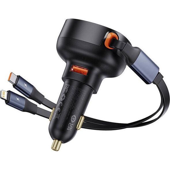 Ładowarka Baseus Ładowarka samochodowa Baseus Enjoyment USB z kablem USB-C i Lightning 60 W (czarna)
