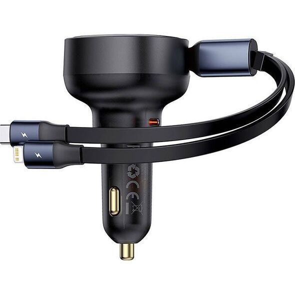 Ładowarka Baseus Ładowarka samochodowa Baseus Enjoyment USB-C z kablem USB-C i Lightning 60 W (czarna)
