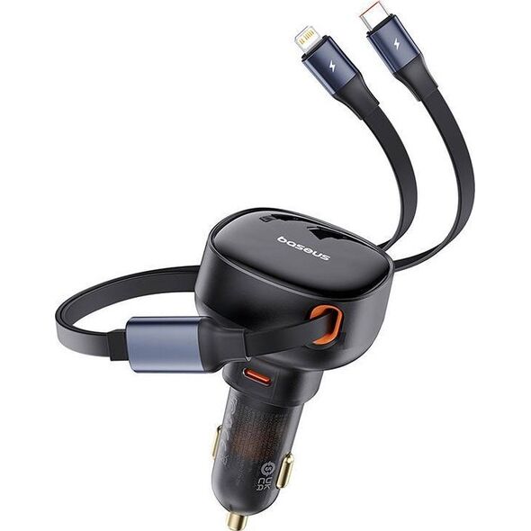 Ładowarka Baseus Ładowarka samochodowa Baseus Enjoyment USB-C z kablem USB-C i Lightning 60 W (czarna)