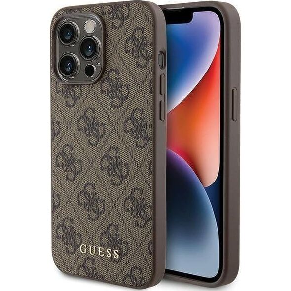 Guess Guess GUHCP15XG4GFBR iPhone 15 Pro Max 6.7" brązowy/brown hard case 4G Metal Gold Logo