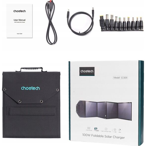 Choetech Choetech ładowarka solarna 100W składana USB C, 2x USB PD QC czarna (SC009-V2)