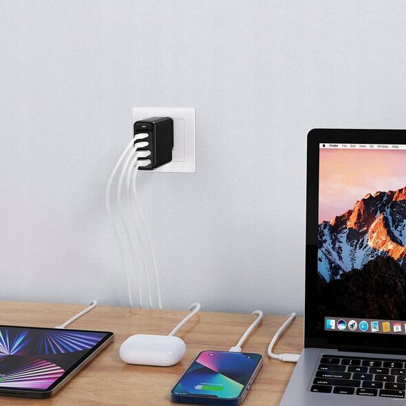 Ładowarka Choetech Choetech ładowarka GaN 140W 4 porty (2x USB C, 2x USB) czarna (PD6005)
