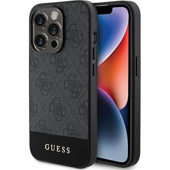 Guess Guess 4G Bottom Stripe Metal Logo Collection - Etui iPhone 15 Pro (szary)