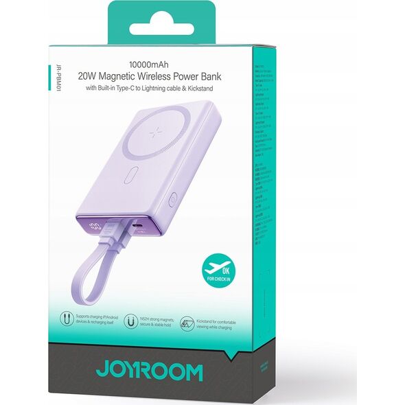 Powerbank Joyroom Powerbank Joyroom JR-PBM01 MagSafe 10000mAh 20W z podstawką + kabel Lightning / USB-C fioletowy