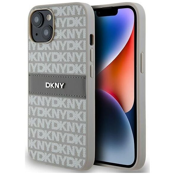 DKNY DKNY DKHCP14SPRTHSLE iPhone 14 / 15 / 13 6.1" beżowy/beige hardcase Leather Mono Stripe & Metal Logo