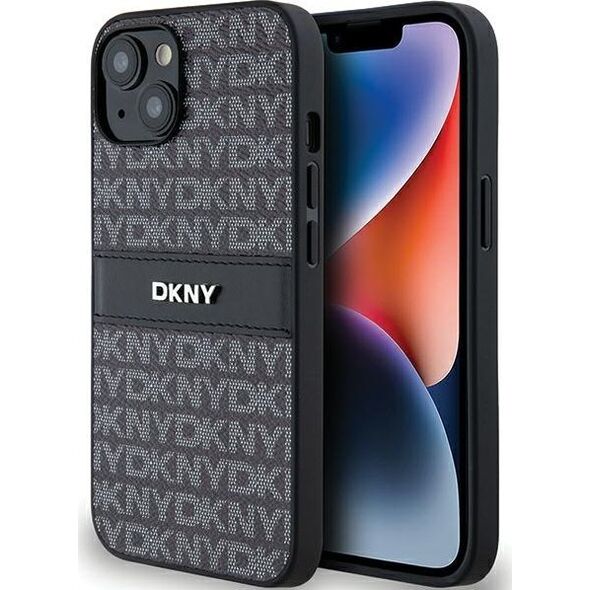 DKNY DKNY DKHCP14SPRTHSLK iPhone 14 / 15 / 13 6.1" czarny/black hardcase Leather Mono Stripe & Metal Logo