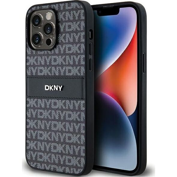 DKNY DKNY DKHCP14LPRTHSLK iPhone 14 Pro 6.1" czarny/black hardcase Leather Mono Stripe & Metal Logo