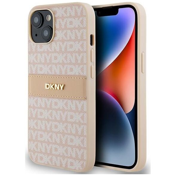 DKNY DKNY DKHCP14SPRTHSLP iPhone 14 / 15 / 13 6.1" różowy/pink hardcase Leather Mono Stripe & Metal Logo