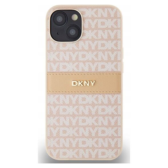 DKNY DKNY DKHCP14SPRTHSLP iPhone 14 / 15 / 13 6.1" różowy/pink hardcase Leather Mono Stripe & Metal Logo