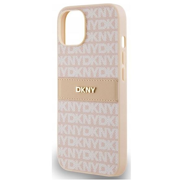 DKNY DKNY DKHCP14SPRTHSLP iPhone 14 / 15 / 13 6.1" różowy/pink hardcase Leather Mono Stripe & Metal Logo