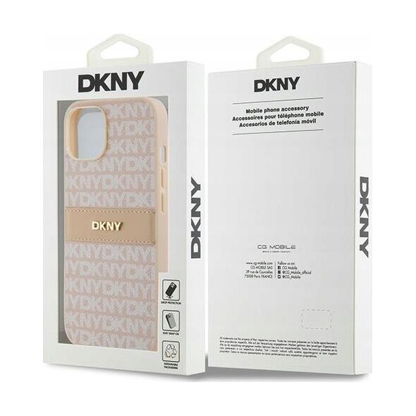 DKNY DKNY DKHCP14SPRTHSLP iPhone 14 / 15 / 13 6.1" różowy/pink hardcase Leather Mono Stripe & Metal Logo