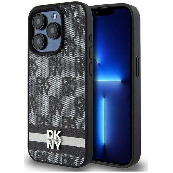 DKNY DKNY DKHCP15LPCPTSSK iPhone 15 Pro 6.1" czarny/black hardcase Leather Checkered Mono Pattern & Printed Stripes
