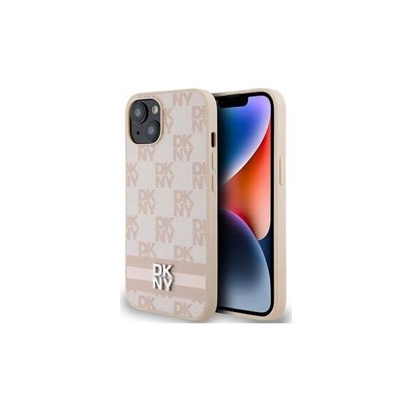 DKNY DKNY DKHCP15SPCPTSSP iPhone 15 / 14 / 13 6.1" różowy/pink hardcase Leather Checkered Mono Pattern & Printed Stripes