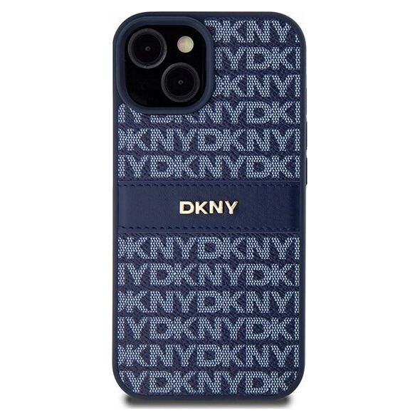 DKNY DKNY DKHCP15SPRTHSLB iPhone 15 / 14 / 13 6.1" niebieski/blue hardcase Leather Mono Stripe & Metal Logo