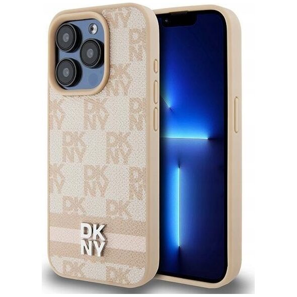 DKNY DKNY DKHCP15XPCPTSSP iPhone 15 Pro Max 6.7" różowy/pink hardcase Leather Checkered Mono Pattern & Printed Stripes